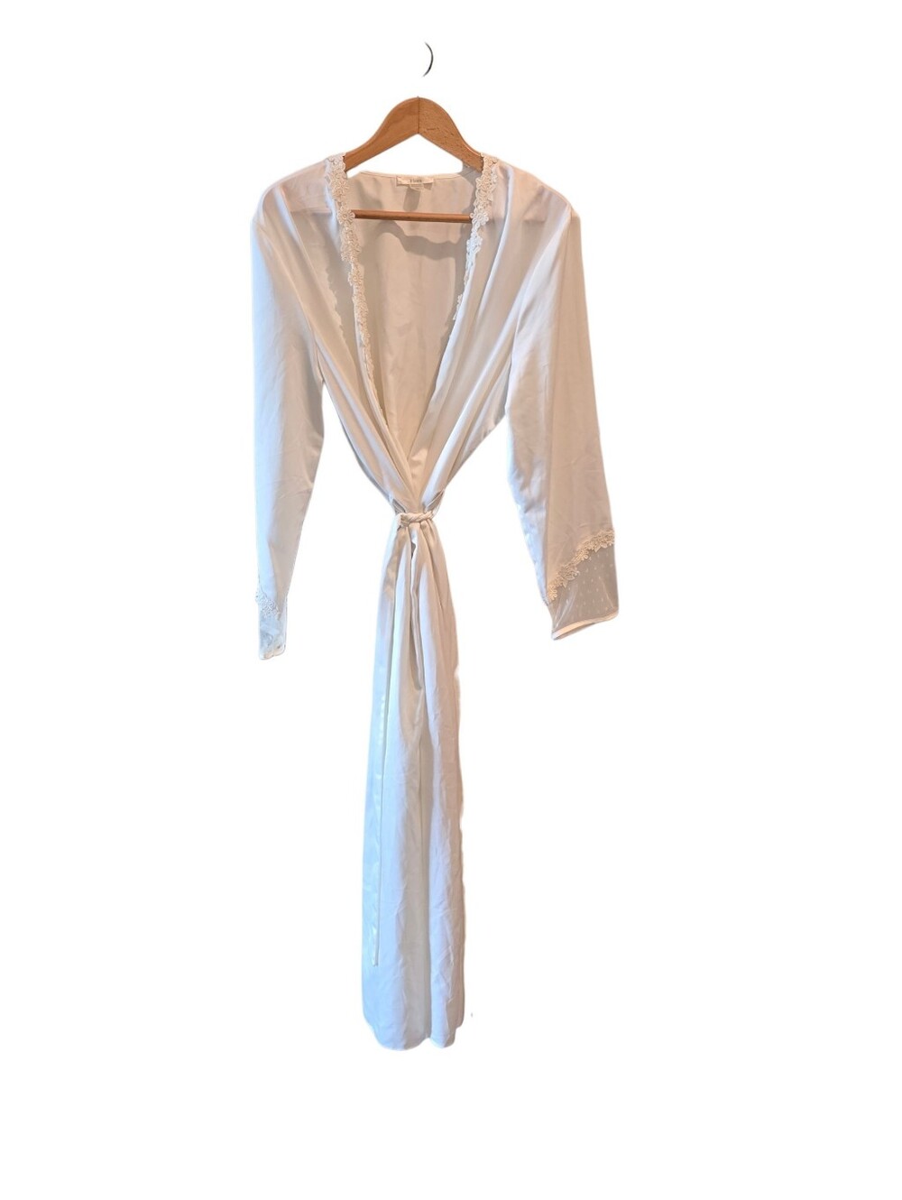 💜 FLORA NWT Showstopper Vintage Satin Robe polka Dot White Bridal L/XL Lace